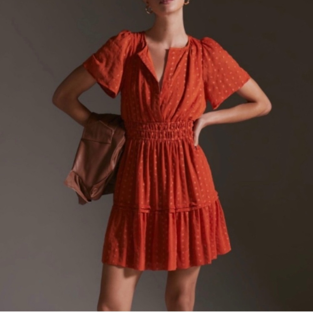 Anthropologie Orange Textured Mini Dress